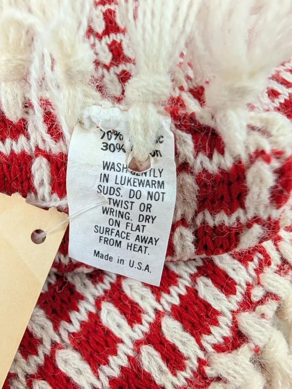 Vintage 60s Acrylic Orlon Knit Scarf Red/Orange Fringe Made In USA 46